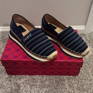 Tory Burch Navy and White Espadrilles